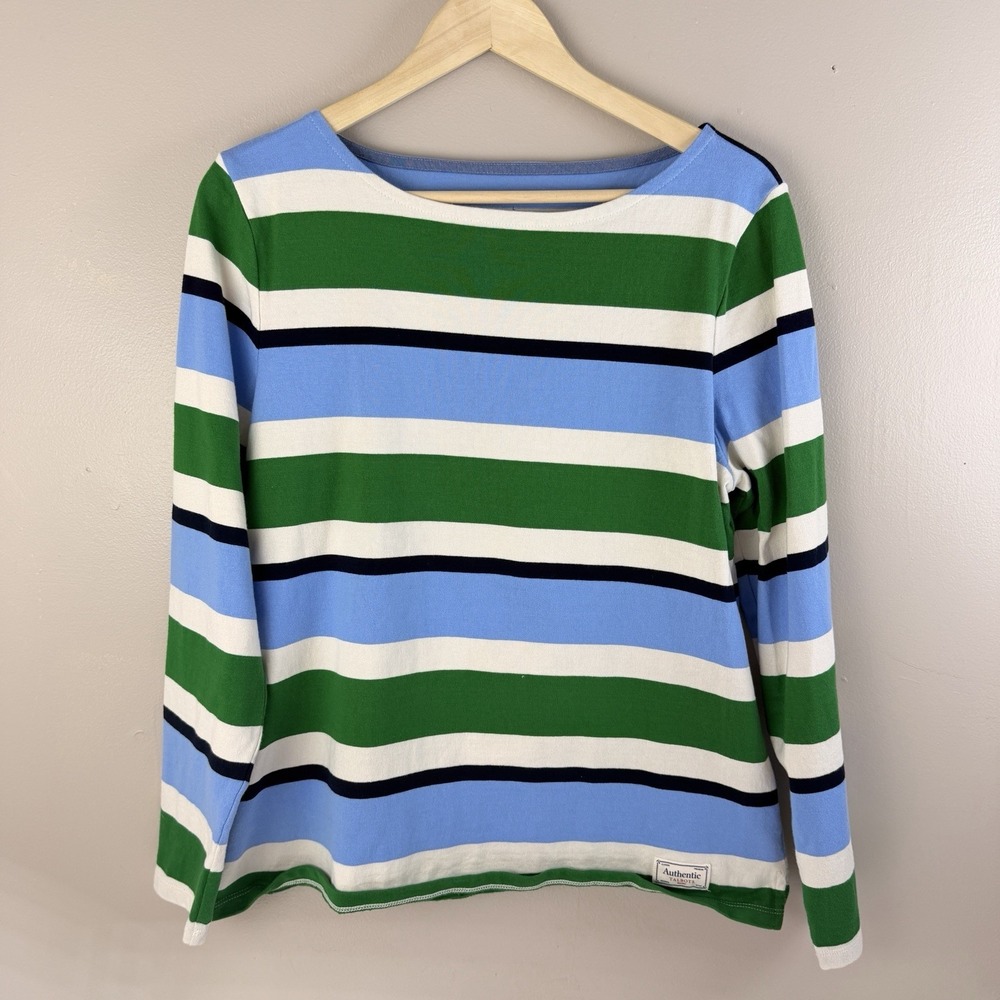 Talbots Women's Striped Blue Cotton Knit Sweater Long Sleeve Size Large L